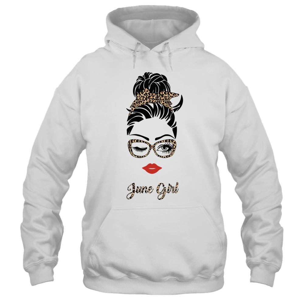 June Girl Woman Lips Eyes Lady Leopard Birthday Gift-T-Shirt & Tank Top-Pullover Hoodie-White