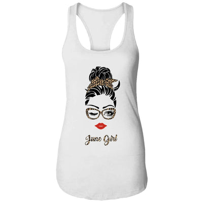 June Girl Woman Lips Eyes Lady Leopard Birthday Gift-T-Shirt & Tank Top-Women's Ideal Racerback Tank-White