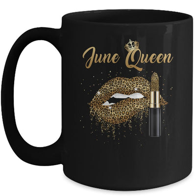 June Queen Girl Leopard Birthday Lips Lipstick Sexy Lip Mug-Coffee Mug-Mug-Black
