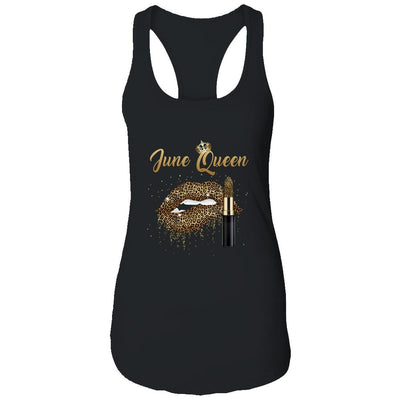 June Queen Girl Leopard Birthday Lips Lipstick Women-T-Shirt & Tank Top-Women's Ideal Racerback Tank-Black