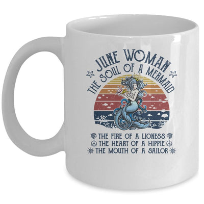 June Woman The Soul Of A Mermaid Vintage Birthday Gift Mug-Coffee Mug-Mug-White