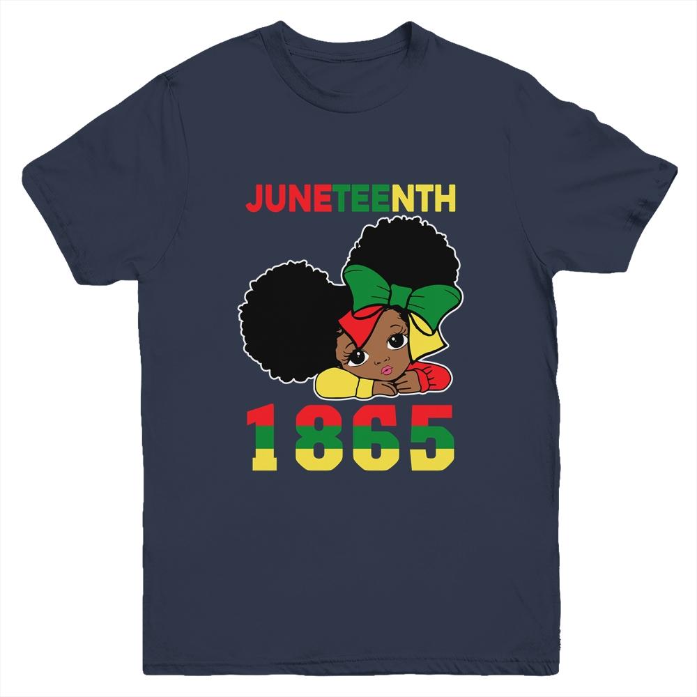 Juneteenth Celebrating 1865 Cute Black Girls Kids Youth-Youth Shirt-Youth T-Shirt-Navy