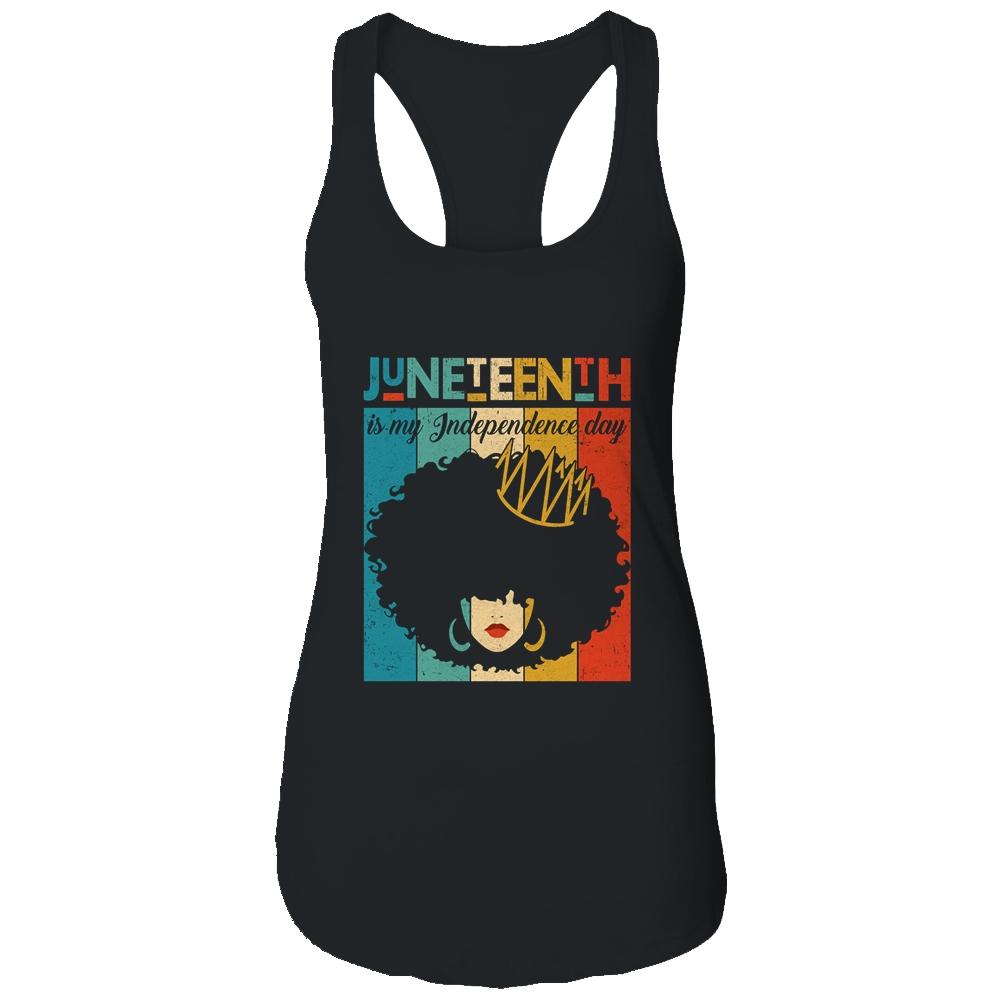 Juneteenth My Independence Day Retro Afro Melanin-T-Shirt & Tank Top-Women's Ideal Racerback Tank-Black
