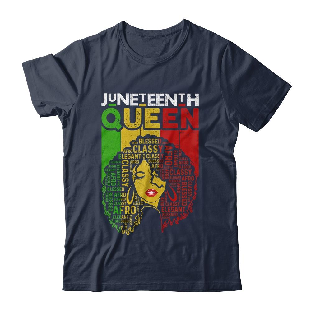 Juneteenth Queen Afro Melanin Black Girl Magic Women Girls-T-Shirt & Tank Top-Classic T-Shirt-Navy