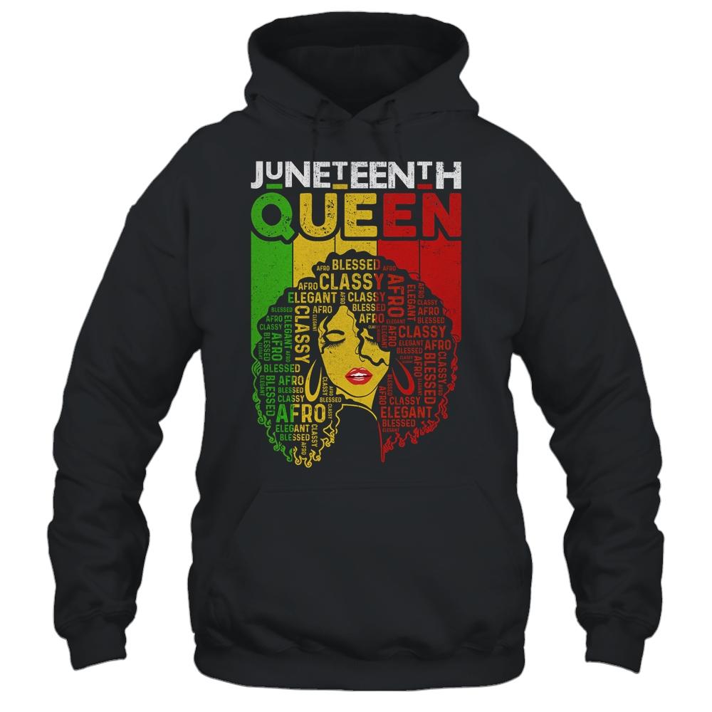 Juneteenth Queen Afro Melanin Black Girl Magic Women Girls-T-Shirt & Tank Top-Pullover Hoodie-Black