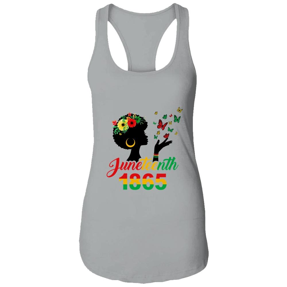 Juneteenth Women Girls Kids Flag 1865-T-Shirt & Tank Top-Women's Ideal Racerback Tank-Heather Grey