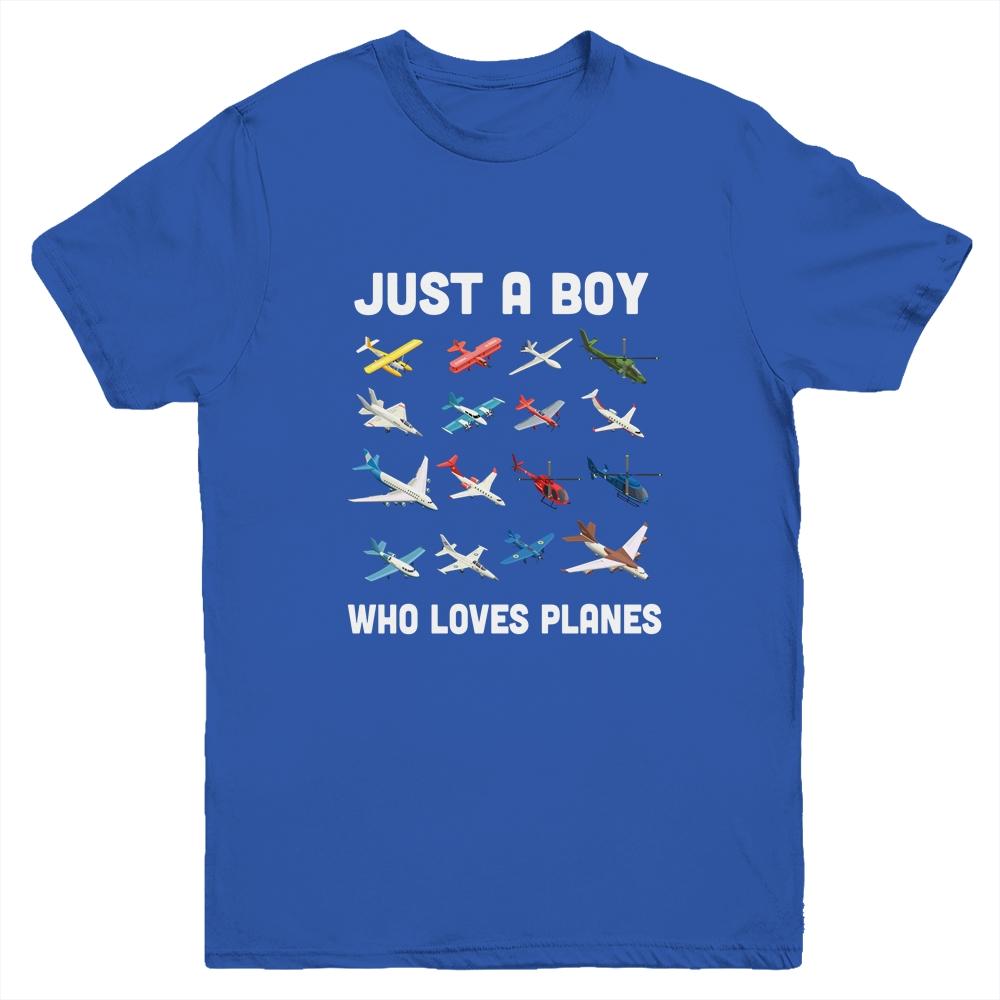 Just A Boy Who Loves Planes Youth-Youth Shirt-Youth T-Shirt-Royal