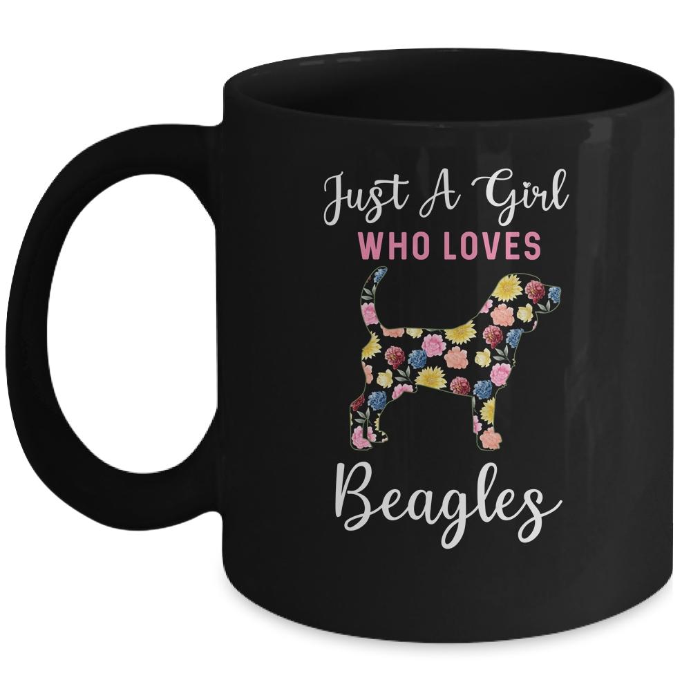 Just A Girl Who Loves Beagle Botanical Flower Mug-Coffee Mug-Mug-Black