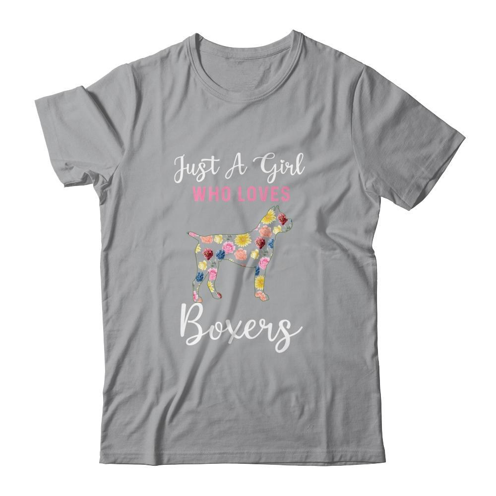 Just A Girl Who Loves Boxer Botanical Flower-T-Shirt & Tank Top-Classic T-Shirt-Sport Grey