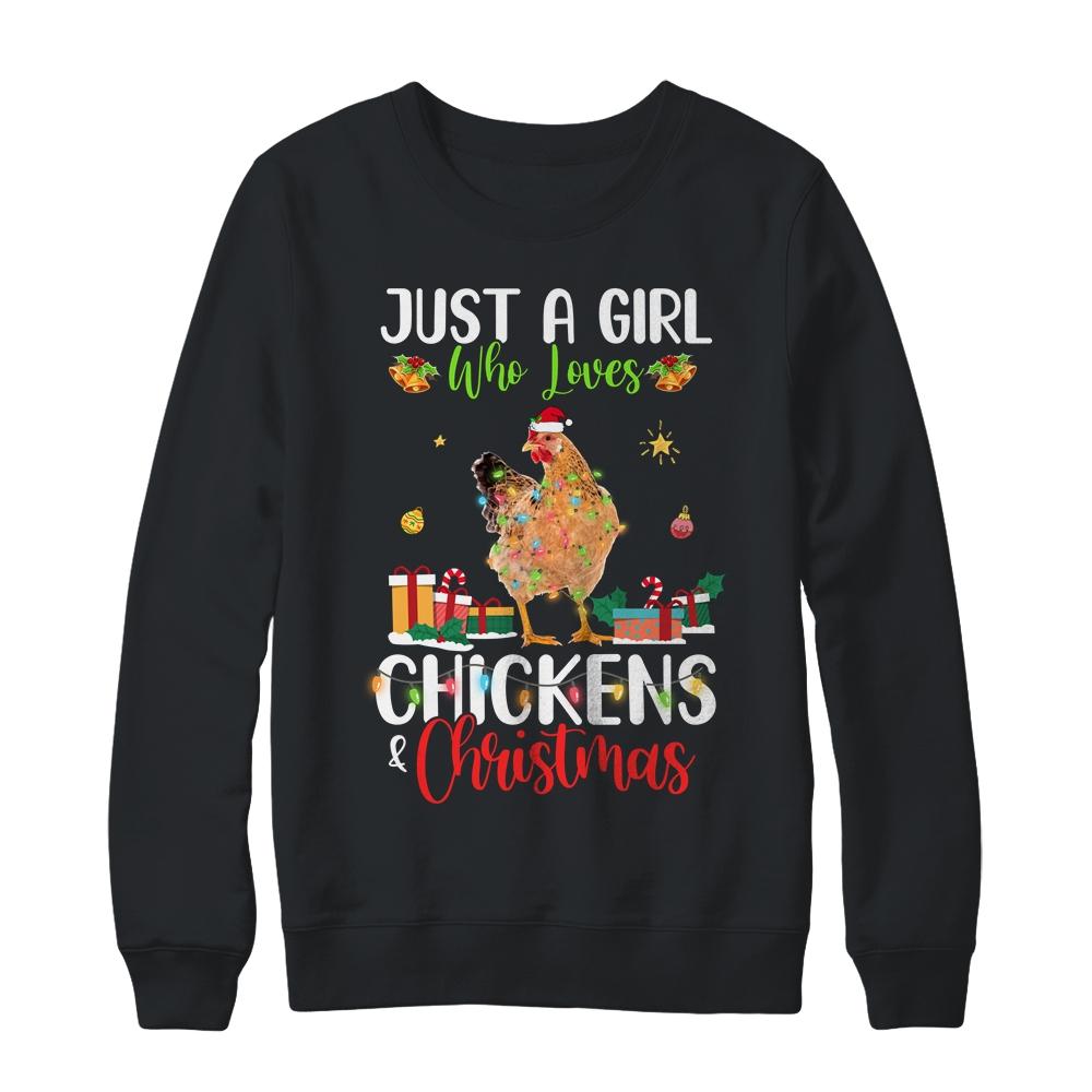 Just A Girl Who Loves Chickens And Christmas Funny Farmer-T-Shirt & Sweatshirt-Crewneck Sweatshirt-Black