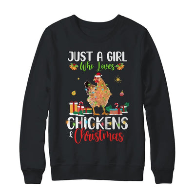 Just A Girl Who Loves Chickens And Christmas Funny Farmer-T-Shirt & Sweatshirt-Crewneck Sweatshirt-Black
