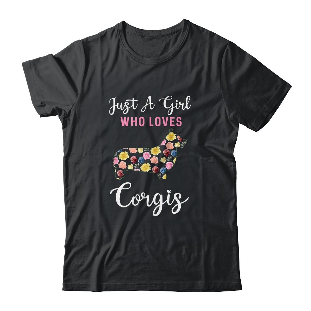 Just A Girl Who Loves Corgi Botanical Flower-T-Shirt & Tank Top-Classic T-Shirt-Black