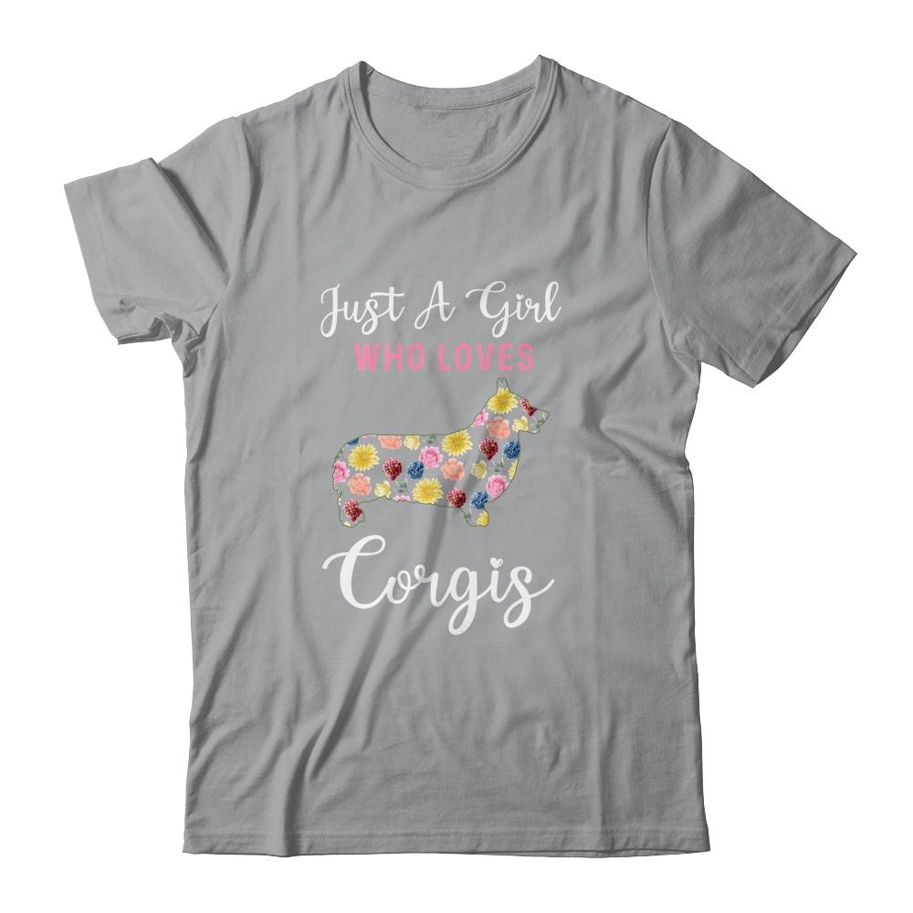 Just A Girl Who Loves Corgi Botanical Flower-T-Shirt & Tank Top-Classic T-Shirt-Sport Grey