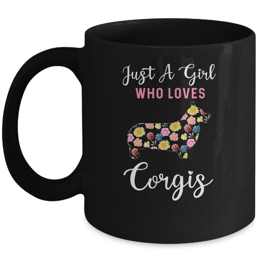 Just A Girl Who Loves Corgi Botanical Flower Mug-Coffee Mug-Mug-Black