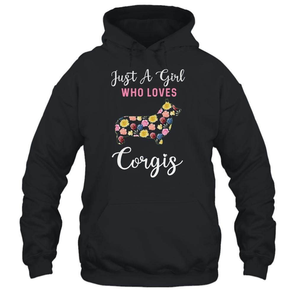 Just A Girl Who Loves Corgi Botanical Flower-T-Shirt & Tank Top-Pullover Hoodie-Black