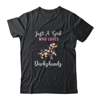 Just A Girl Who Loves Dachshund Botanical Flower-T-Shirt & Tank Top-Classic T-Shirt-Black