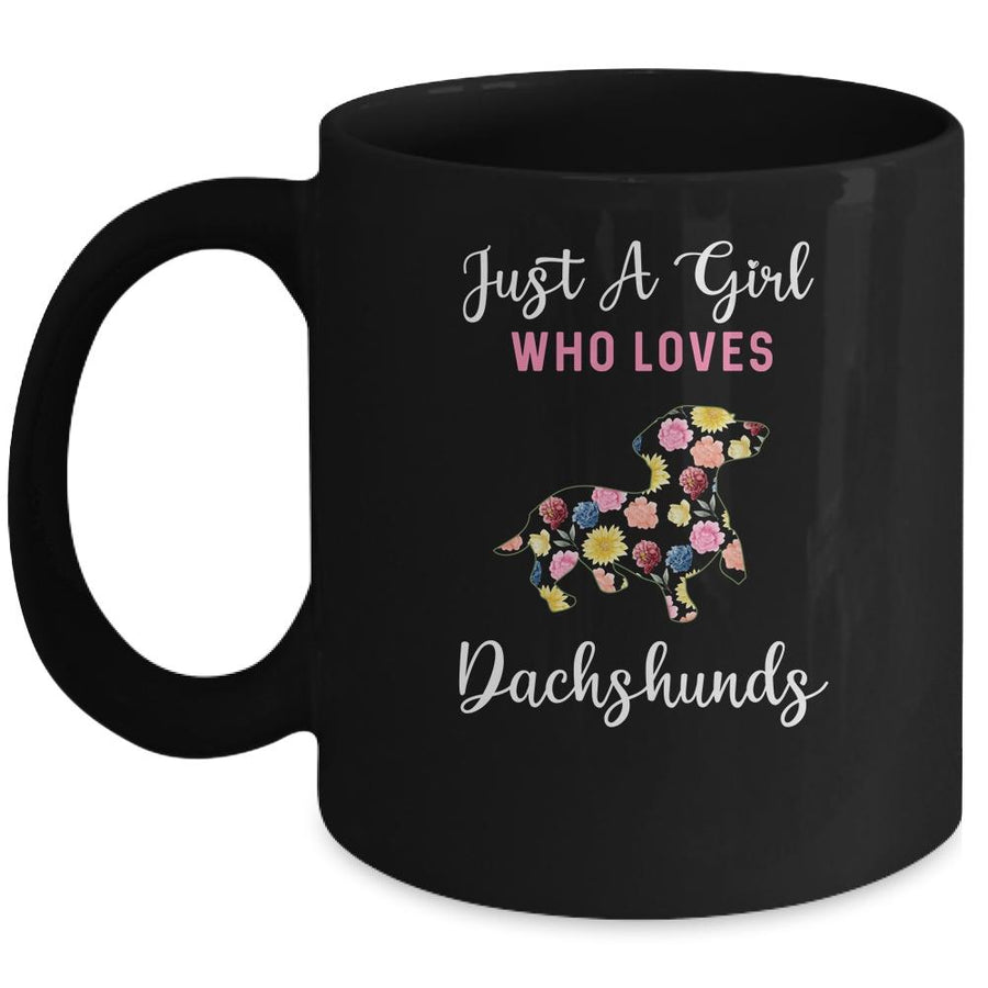 Just A Girl Who Loves Dachshund Botanical Flower Mug-Coffee Mug-Mug-Black