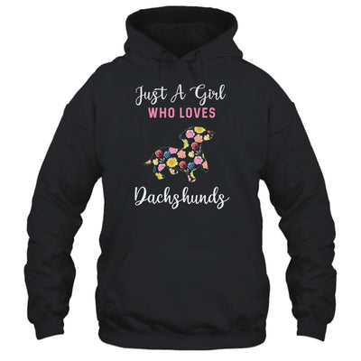 Just A Girl Who Loves Dachshund Botanical Flower-T-Shirt & Tank Top-Pullover Hoodie-Black