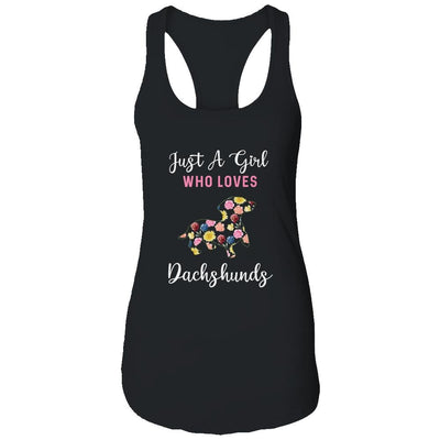 Just A Girl Who Loves Dachshund Botanical Flower-T-Shirt & Tank Top-Women's Ideal Racerback Tank-Black