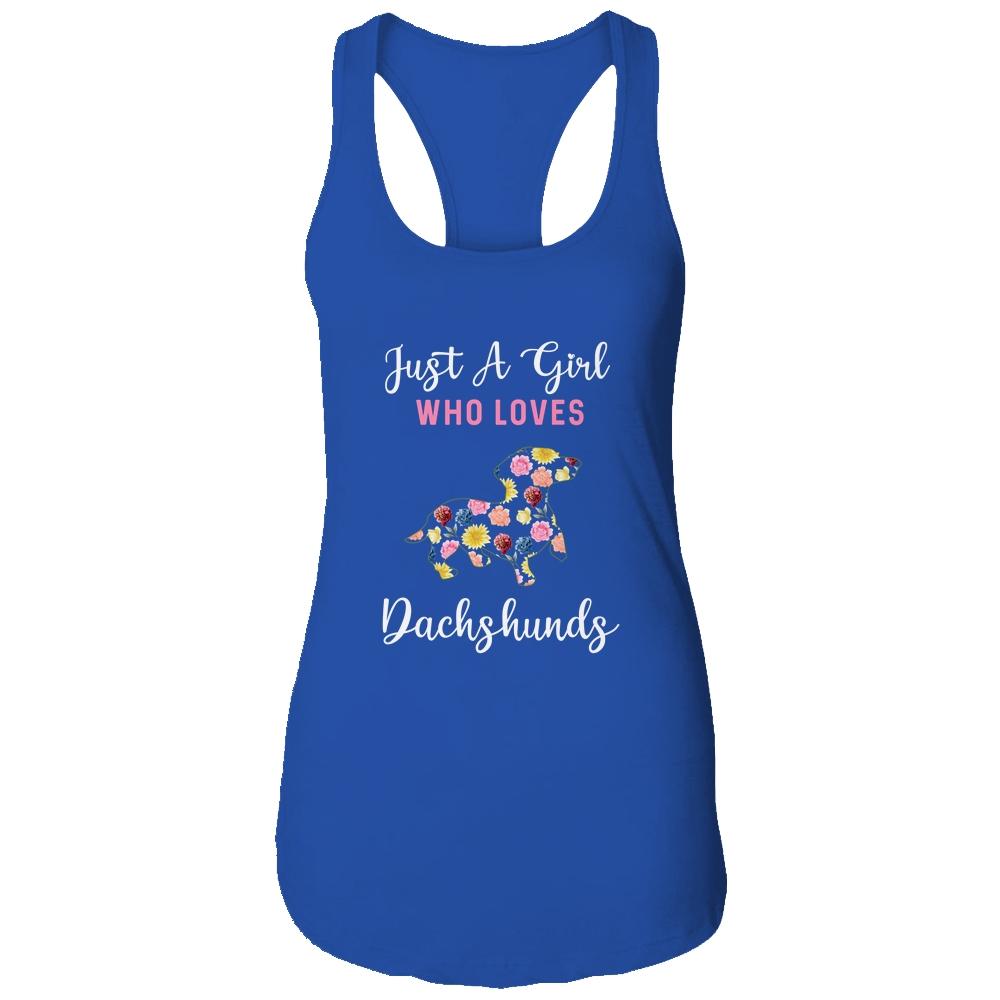 Just A Girl Who Loves Dachshund Botanical Flower-T-Shirt & Tank Top-Women's Ideal Racerback Tank-Royal