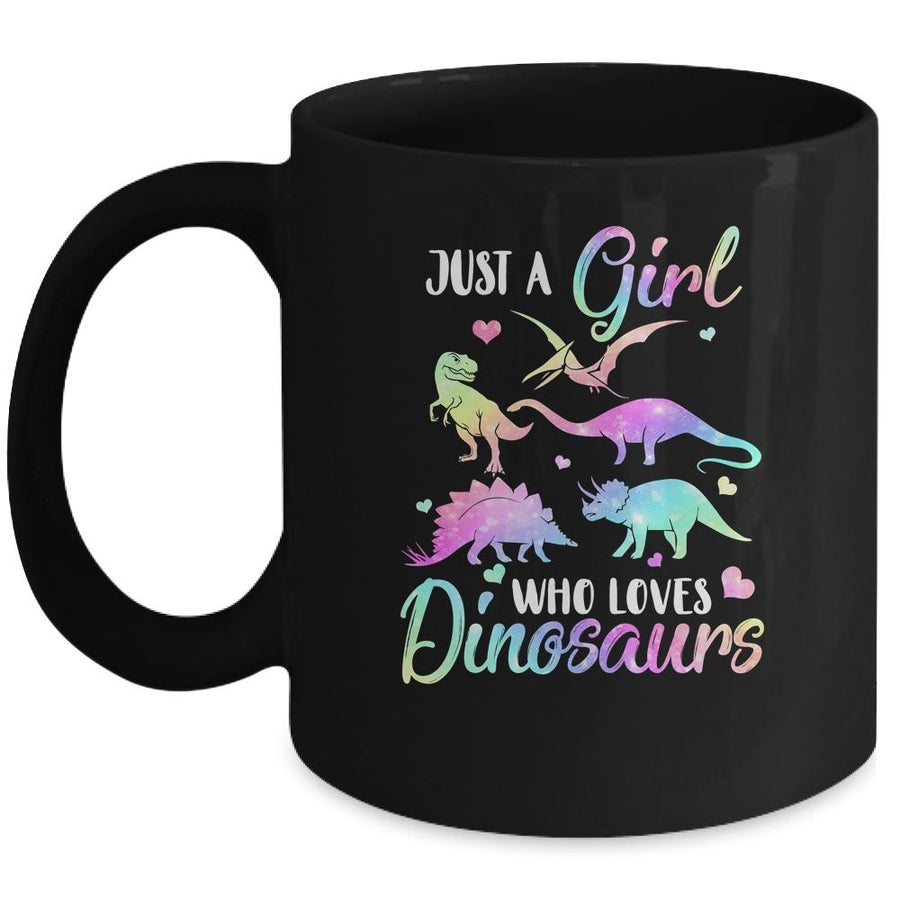 Just A Girl Who Loves Dinosaurs Cute Dinosaur Teen Girls Gift Mug-Coffee Mug-Mug-Black