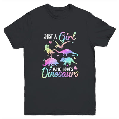 Just A Girl Who Loves Dinosaurs Cute Dinosaur Teen Girls Gift Youth-Youth Shirt-Youth T-Shirt-Black