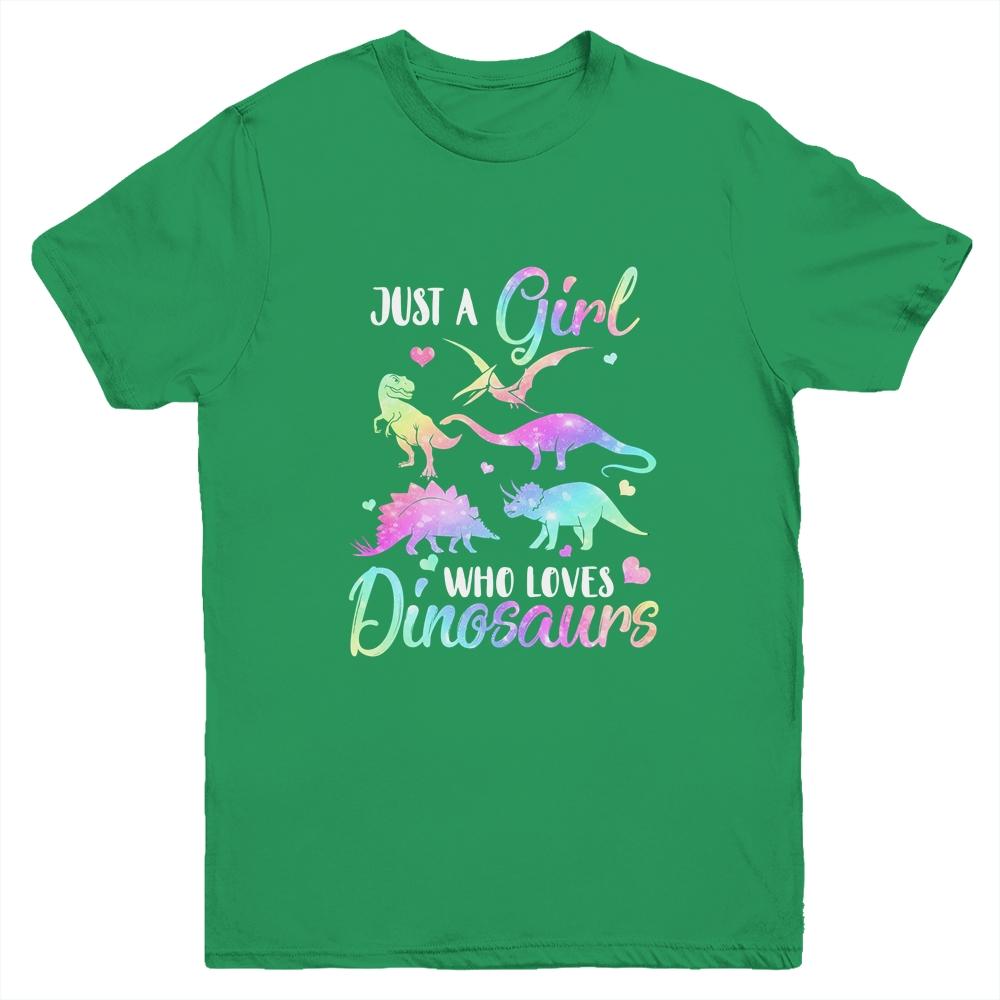 Just A Girl Who Loves Dinosaurs Cute Dinosaur Teen Girls Gift Youth-Youth Shirt-Youth T-Shirt-Irish Green