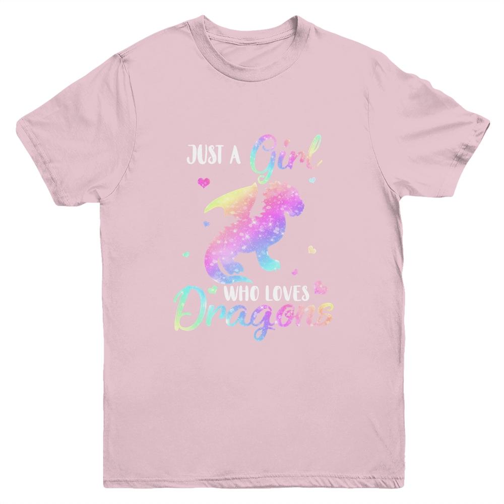 Just A Girl Who Loves Dragons Cute Dragon Teen Girls Gift Youth-Youth Shirt-Youth T-Shirt-Light Pink