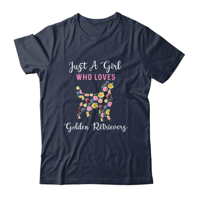 Just A Girl Who Loves Golden Retriever Botanical Flower-T-Shirt & Tank Top-Classic T-Shirt-Navy