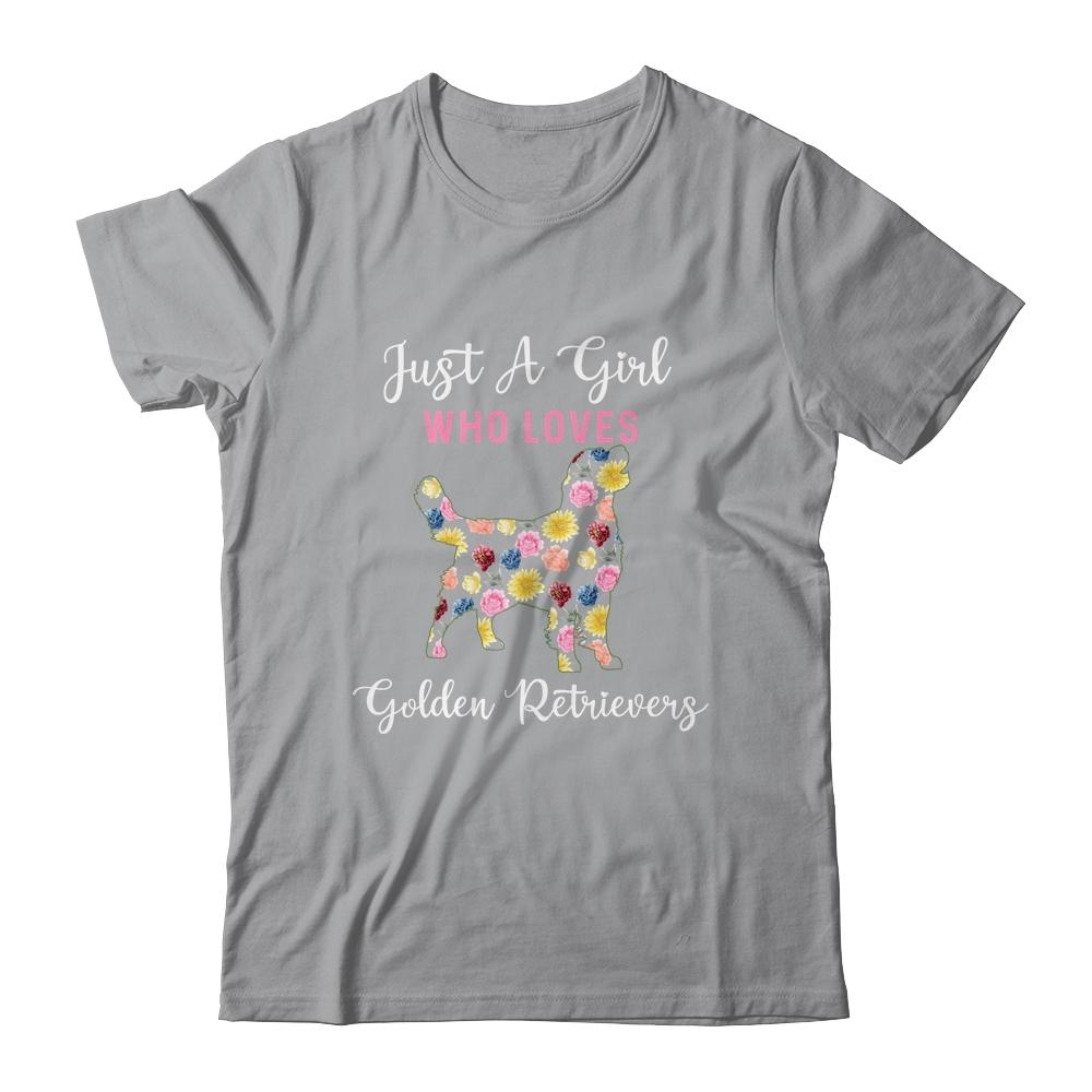 Just A Girl Who Loves Golden Retriever Botanical Flower-T-Shirt & Tank Top-Classic T-Shirt-Sport Grey
