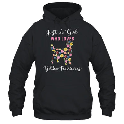 Just A Girl Who Loves Golden Retriever Botanical Flower-T-Shirt & Tank Top-Pullover Hoodie-Black