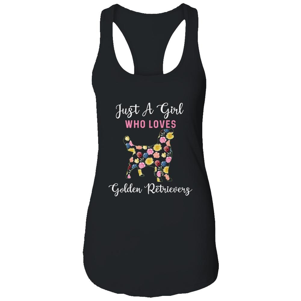 Just A Girl Who Loves Golden Retriever Botanical Flower-T-Shirt & Tank Top-Women's Ideal Racerback Tank-Black