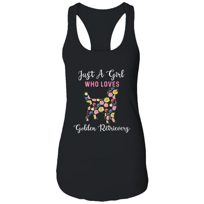 Just A Girl Who Loves Golden Retriever Botanical Flower-T-Shirt & Tank Top-Women's Ideal Racerback Tank-Black