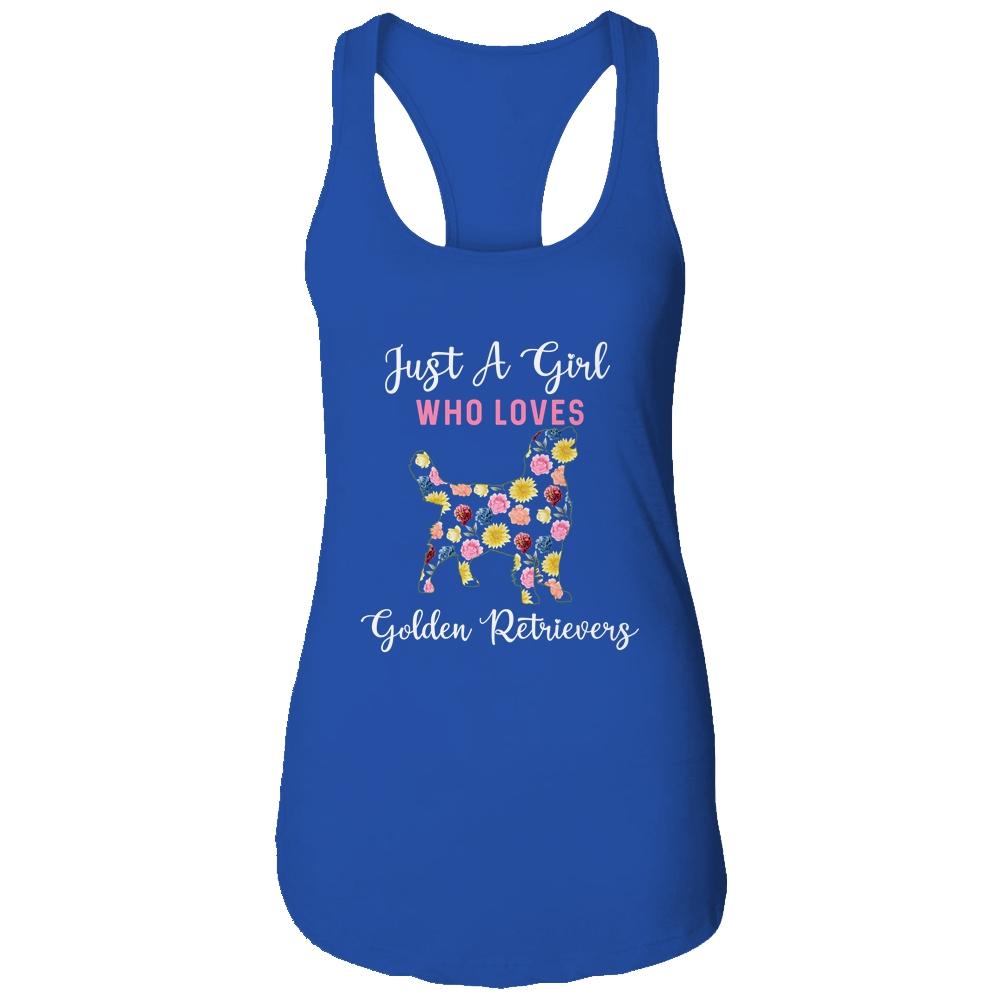 Just A Girl Who Loves Golden Retriever Botanical Flower-T-Shirt & Tank Top-Women's Ideal Racerback Tank-Royal