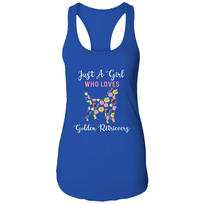 Just A Girl Who Loves Golden Retriever Botanical Flower-T-Shirt & Tank Top-Women's Ideal Racerback Tank-Royal