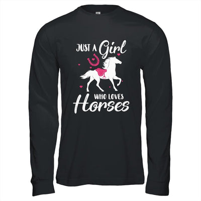 Just A Girl Who Loves Horses Cow girl Horse Girl Riding Gift-T-Shirt & Hoodie-Long Sleeve T-Shirt-Black