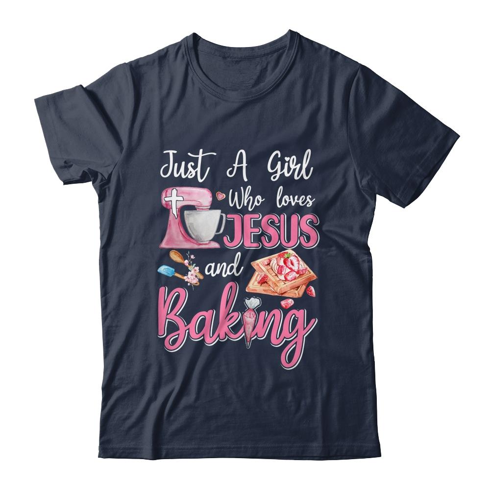 Just A Girl Who Loves Jesus And Baking Funny Christian-T-Shirt & Tank Top-Classic T-Shirt-Navy