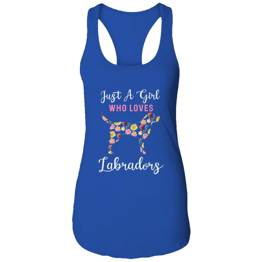 Just A Girl Who Loves Labrador Botanical Flower-T-Shirt & Tank Top-Women's Ideal Racerback Tank-Royal