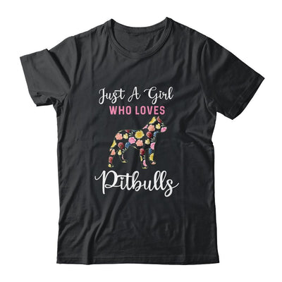Just A Girl Who Loves Pitbulls Botanical Flower-T-Shirt & Tank Top-Classic T-Shirt-Black