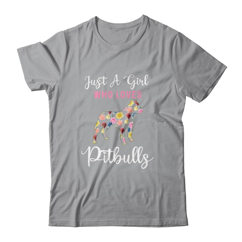 Just A Girl Who Loves Pitbulls Botanical Flower-T-Shirt & Tank Top-Classic T-Shirt-Sport Grey