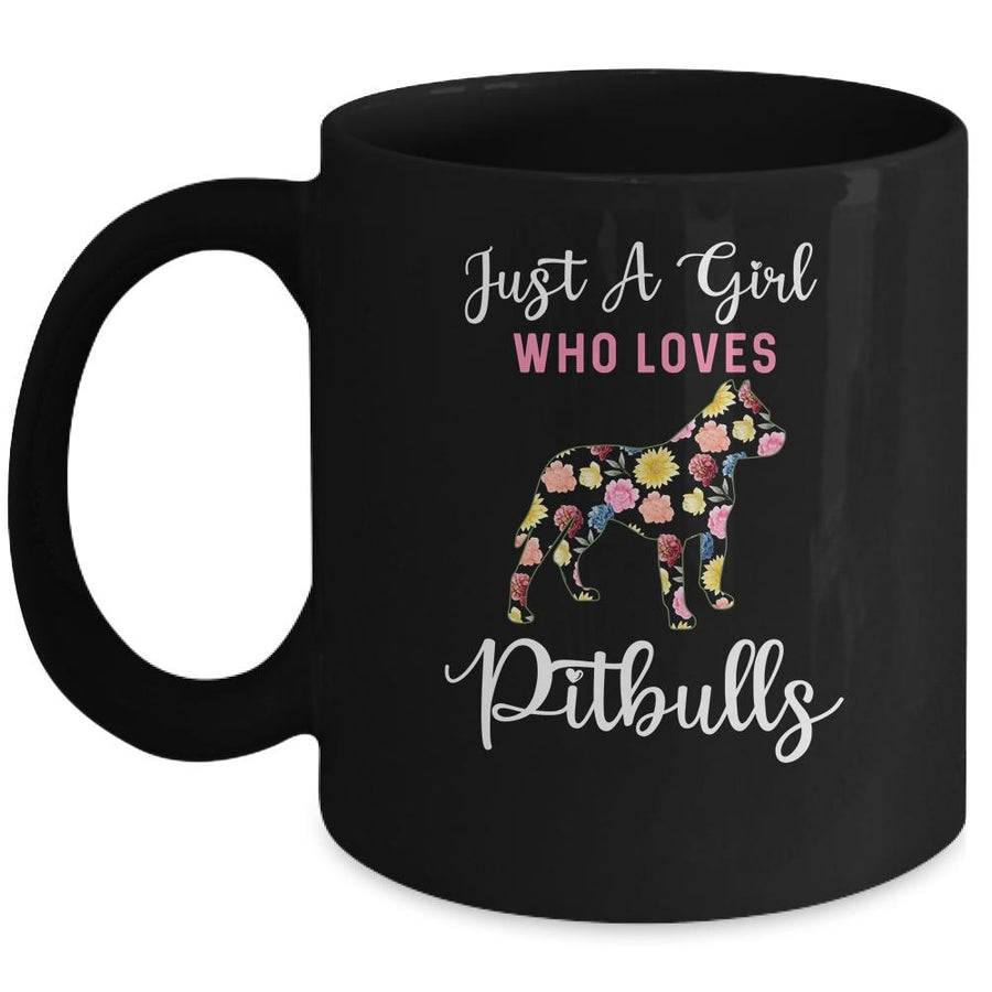 Just A Girl Who Loves Pitbulls Botanical Flower Mug-Coffee Mug-Mug-Black