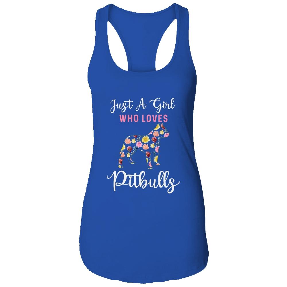 Just A Girl Who Loves Pitbulls Botanical Flower-T-Shirt & Tank Top-Women's Ideal Racerback Tank-Royal