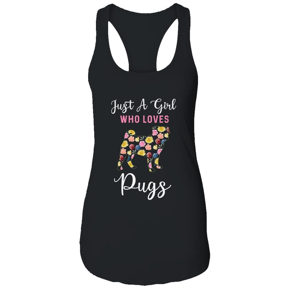 Just A Girl Who Loves Pug Botanical Flower-T-Shirt & Tank Top-Women's Ideal Racerback Tank-Black