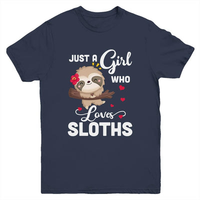 Just A Girl Who Loves Sloths Youth-Youth Shirt-Youth T-Shirt-Navy