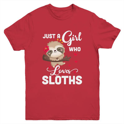 Just A Girl Who Loves Sloths Youth-Youth Shirt-Youth T-Shirt-Red