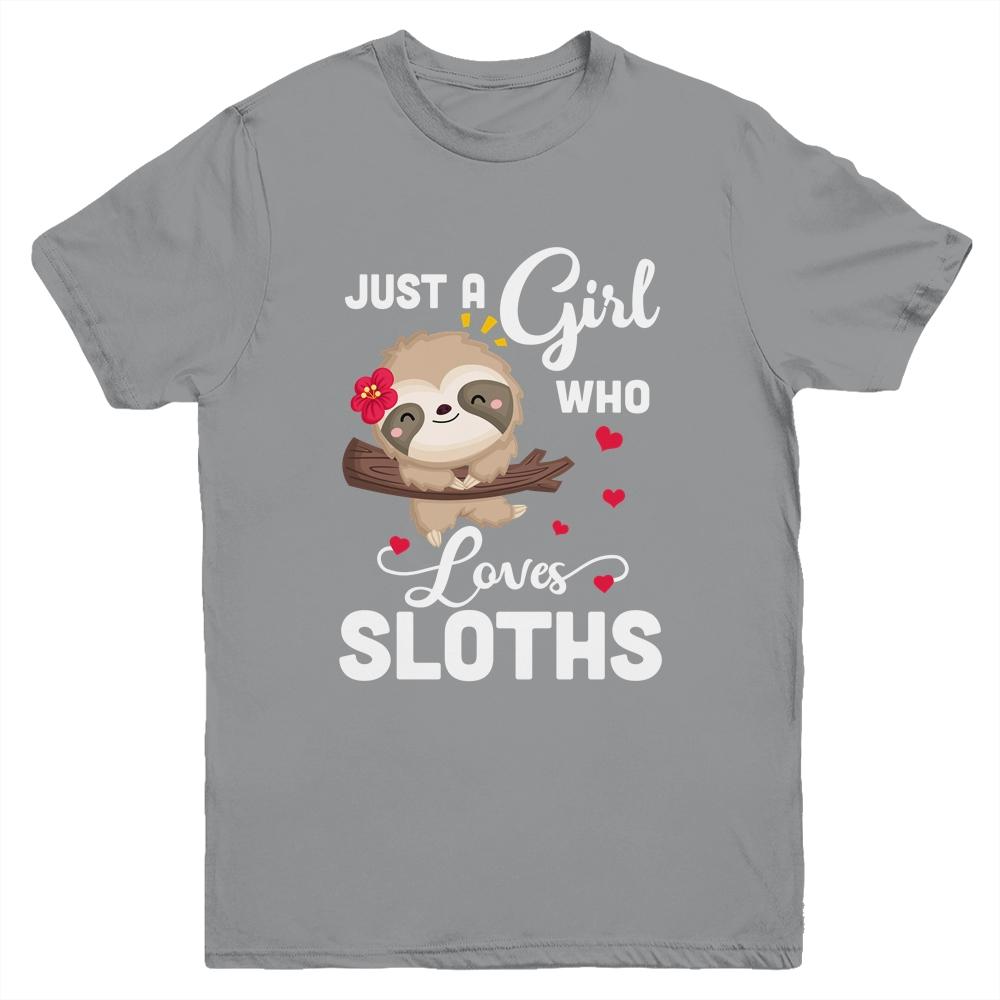 Just A Girl Who Loves Sloths Youth-Youth Shirt-Youth T-Shirt-Sport Grey