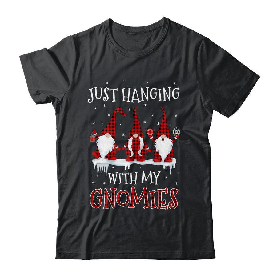 Just Hanging With My Gnomies Buffalo Plaid Funny Christmas-T-Shirt & Sweatshirt-Classic T-Shirt-Black