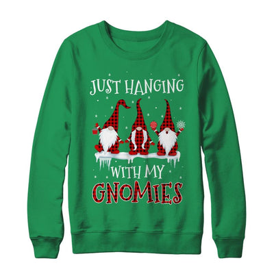 Just Hanging With My Gnomies Buffalo Plaid Funny Christmas-T-Shirt & Sweatshirt-Crewneck Sweatshirt-Irish Green