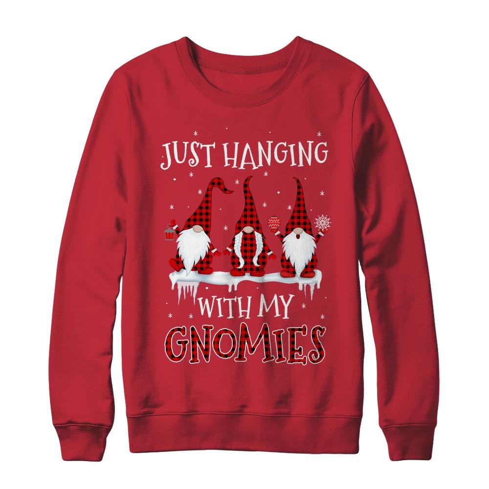Just Hanging With My Gnomies Buffalo Plaid Funny Christmas-T-Shirt & Sweatshirt-Crewneck Sweatshirt-Red