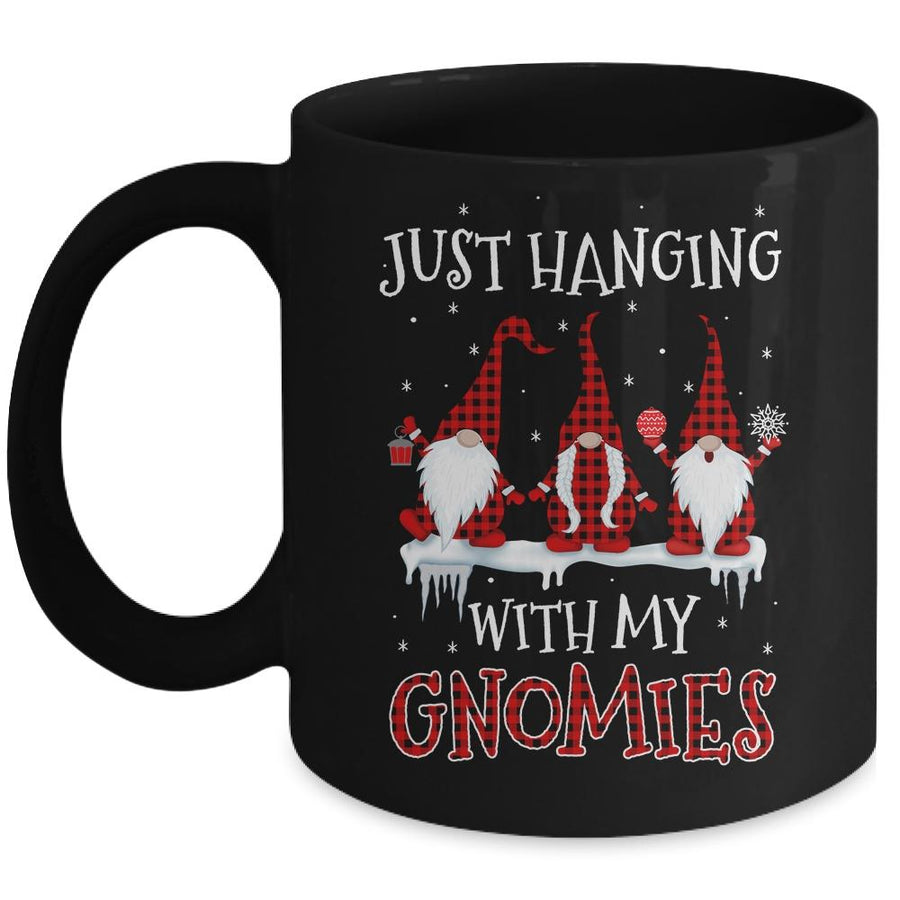 Just Hanging With My Gnomies Buffalo Plaid Funny Christmas Mug-Coffee Mug-Mug-Black